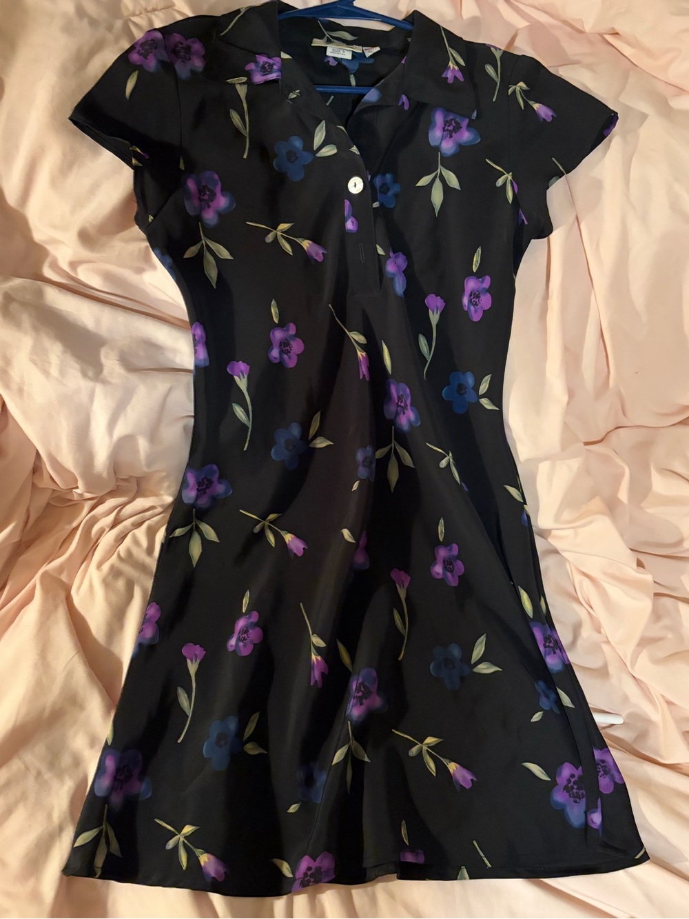 579 Black Floral Polo Mini Dress with Purple Accents